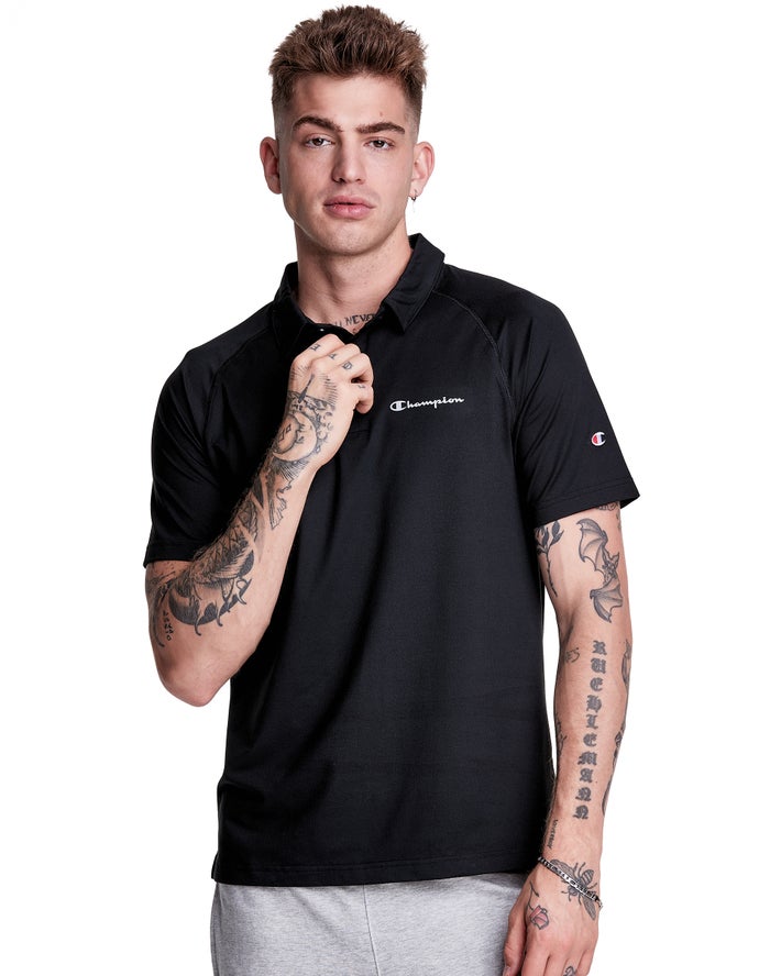 Champion Mens T-Shirt NZ - Sport Polo Black ( 4520-FLDON )